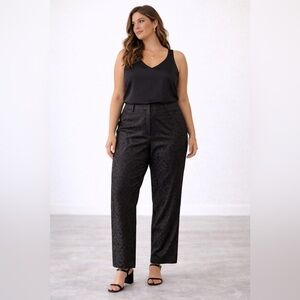 Black Jacquard Dress Pants Damask Pattern Elegant Evening Trousers